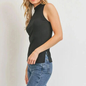 NWOT Black mock neck sleeveless ribbed knit top‎ size S Cherish